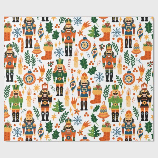 Farbenfrohe Weihnachtsmuster mit Nutcrackern Geschenkpapier (Flach)