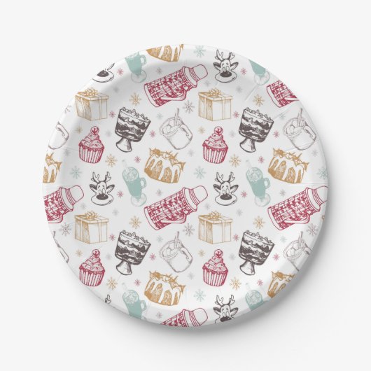 Farbenfrohe Weihnachtsmuster Pappteller (Vorderseite)
