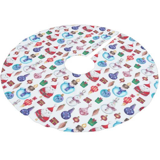 Farbenfrohe Weihnachtsmuster Polyester Weihnachtsbaumdecke (Schrägansicht)