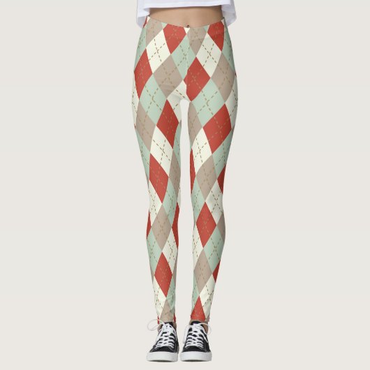 Farbenfrohe Weihnachtsmuster, Raute Muster Leggings (Vorderseite)