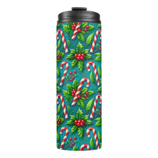 Farbenfrohe Weihnachtsmuster Thermosbecher (Vorderseite)