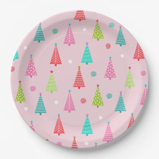 Farbenfrohe Weihnachtsplatten Pappteller (Vorderseite)
