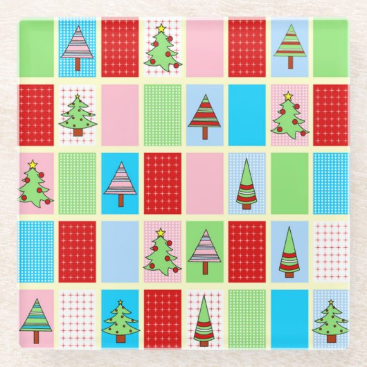 Farbenfrohe Weihnachtsplätze Glasuntersetzer (Vorderseite)