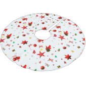 Farbenfrohe Weihnachtsschmuck auf weiß Polyester Weihnachtsbaumdecke (Schrägansicht)