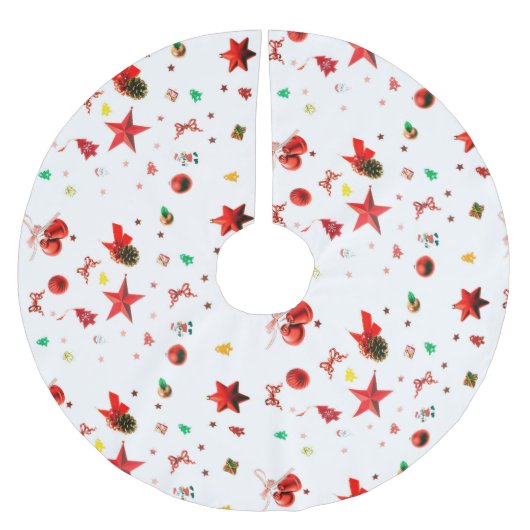 Farbenfrohe Weihnachtsschmuck auf weiß Polyester Weihnachtsbaumdecke (Vorderseite)