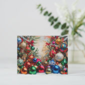 Farbenfrohe Weihnachtsschmuck Feiertagspostkarte (Stehend Vorderseite)