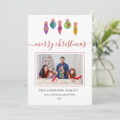 Farbenfrohe Weihnachtsschmuck Foto Grüße Karte (Stehend Vorderseite)