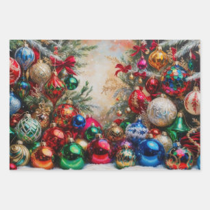 Farbenfrohe Weihnachtsschmuck Geschenkpapier Set