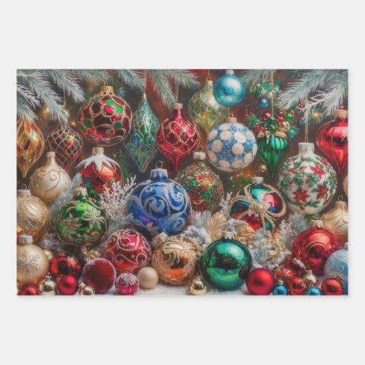 Farbenfrohe Weihnachtsschmuck Geschenkpapier Set (Vorderseite 3)