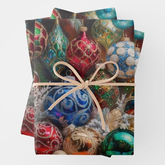 Farbenfrohe Weihnachtsschmuck Geschenkpapier Set (Beispiel)