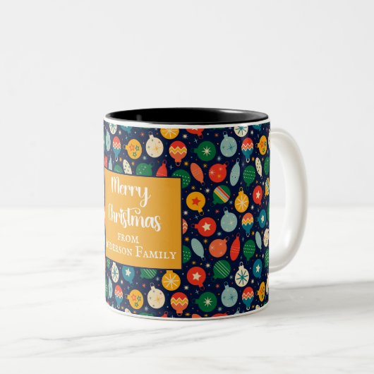 Farbenfrohe Weihnachtsschmuck Muster Frohe Weihnac Zweifarbige Tasse (VorderseiteRechts)