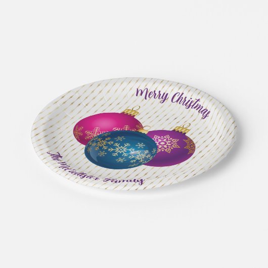 Farbenfrohe Weihnachtsschmuck Papierplatte Pappteller (Schrägansicht)