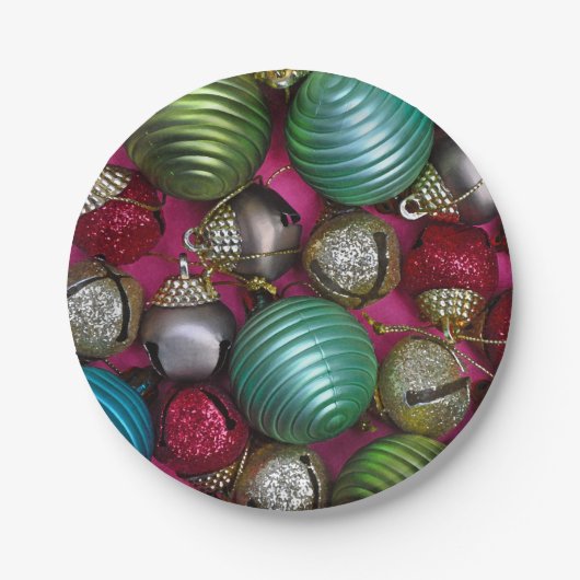 Farbenfrohe Weihnachtsschmuck Pappteller (Vorderseite)