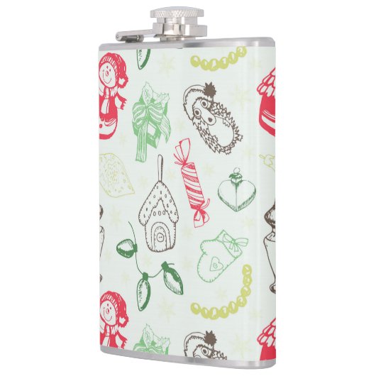 Farbenfrohe Weihnachtsschneezeit Flachmann (Links)