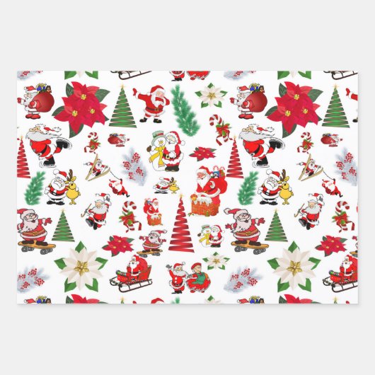 Farbenfrohe Weihnachtssymbole im Cartoon Geschenkpapier Set (Vorderseite)