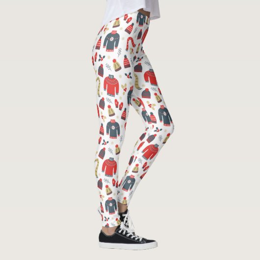 Farbenfrohe Weihnachtssymbole & Sweaters Muster Leggings (Rechts)