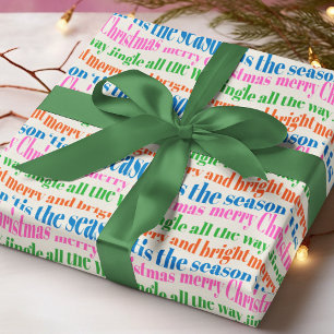 Farbenfrohe Weihnachtstypografie Merry Bright Geschenkpapier