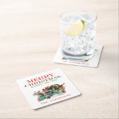 Farbenfrohe Weihnachtswagen Frohe Weihnachten Part Rechteckiger Pappuntersetzer (Vor Ort)