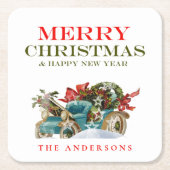 Farbenfrohe Weihnachtswagen Frohe Weihnachten Part Rechteckiger Pappuntersetzer (Vorderseite)