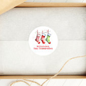 Farbenfrohe Weihnachtswasserfarbe Strumpf Custom Runder Aufkleber