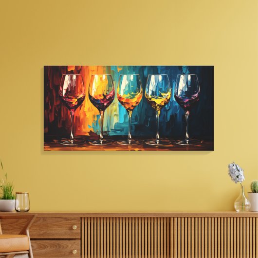 Farbenfrohe Weinbrille Horizontale Kunst Leinwanddruck (Insitu (Wohnzimmer))
