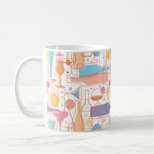 Farbenfrohe Weinflaschen und Glasmuster Kaffeetasse (Links)