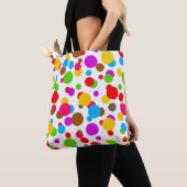 Farbenfrohe weiße Hintergrundpolka Punkte Tasche (Von Nahem)