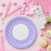 Farbenfrohe weiße Lila Polka Dotter Rim Pappteller (Party)