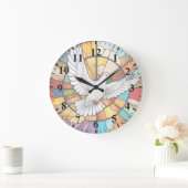 Farbenfrohe weiße Taube gestanzter Glass Bird Große Wanduhr (Zuhause)