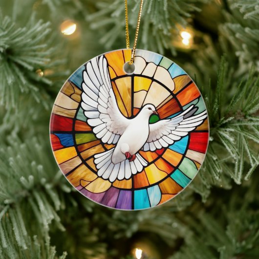 Farbenfrohe weiße Taube gestanzter Glass Bird Keramik Ornament (Baum)