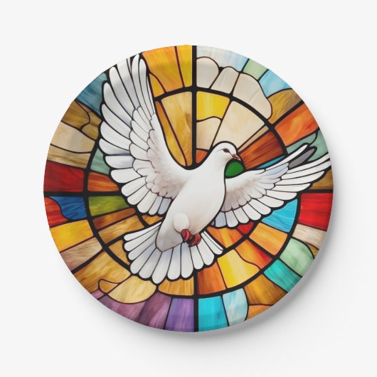 Farbenfrohe weiße Taube gestanzter Glass Bird Pappteller (Vorderseite)