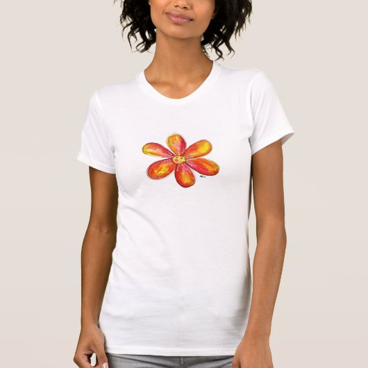 Farbenfrohe weißliche Orange und gelbe Blume T-Shirt (Vorderseite)