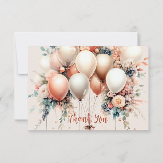 Farbenfrohe Weißpfirsichblütenballons Elegant Dankeskarte (Vorderseite)