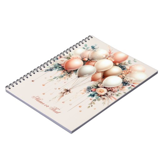 Farbenfrohe Weißpfirsichblütenballons Elegant Notizblock (Linke Seite)