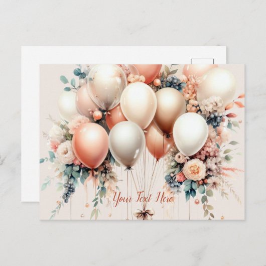 Farbenfrohe Weißpfirsichblütenballons Elegant Postkarte (Vorne/Hinten)