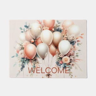 Farbenfrohe Weißpfirsichblütenballons Elegantes Pa Fußmatte