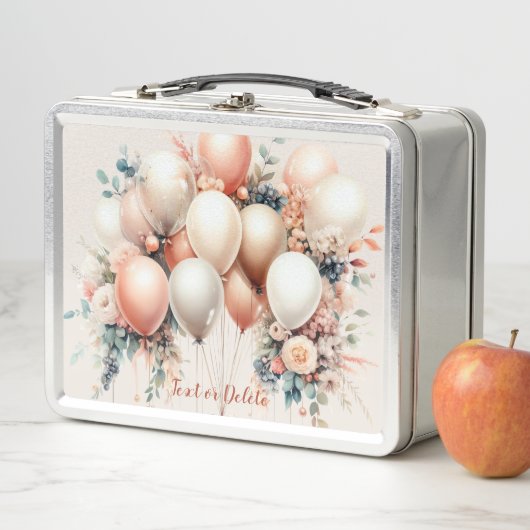 Farbenfrohe Weißpfirsichblütenballons Elegantes Pa Metall Brotdose (Beispiel)