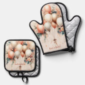 Farbenfrohe Weißpfirsichblütenballons Elegantes Pa Ofenhandschuh & Topflappen-Set (Vorderseite/Rückseite)