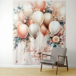 Farbenfrohe Weißpfirsichblütenballons Elegantes Pa Wandteppich