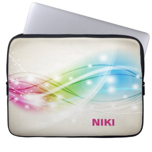 Farbenfrohe Wellen Beige Hintergrund Monogramm Laptopschutzhülle