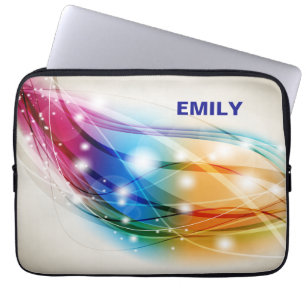 Farbenfrohe Wellen Beige Hintergrund Monogramm Laptopschutzhülle