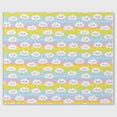 Farbenfrohe Wellen Emoji Kawaii Wolken Muster Geschenkpapier (Flach)