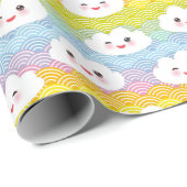Farbenfrohe Wellen Emoji Kawaii Wolken Muster Geschenkpapier (Rolleneckpunkt)