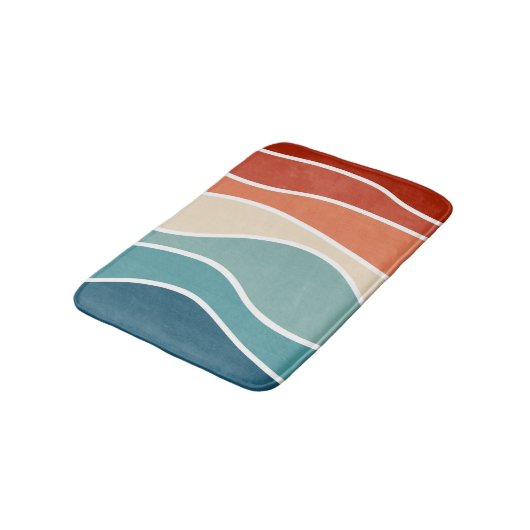Farbenfrohe Wellen im Retrostil Badematte (Schrägansicht)