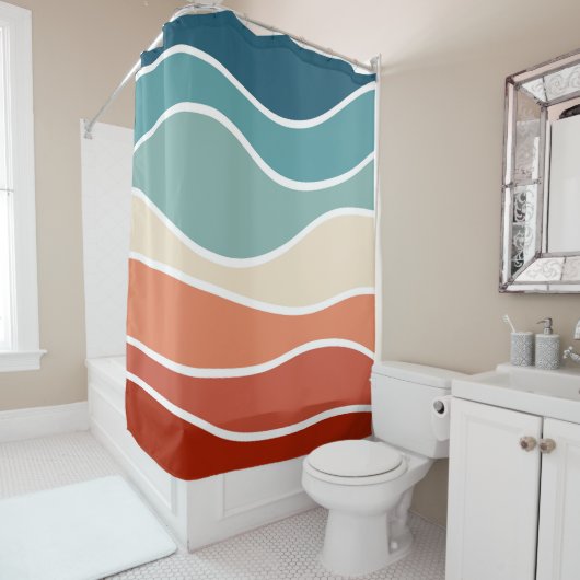 Farbenfrohe Wellen im Retrostil Duschvorhang (Beispiel)
