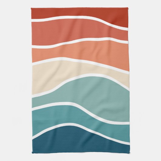 Farbenfrohe Wellen im Retrostil Geschirrtuch (Vertikal)
