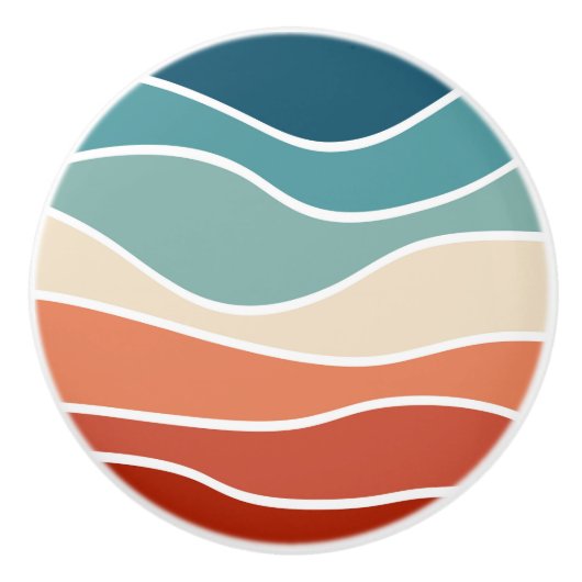 Farbenfrohe Wellen im Retrostil Keramikknauf (Vorderseite)