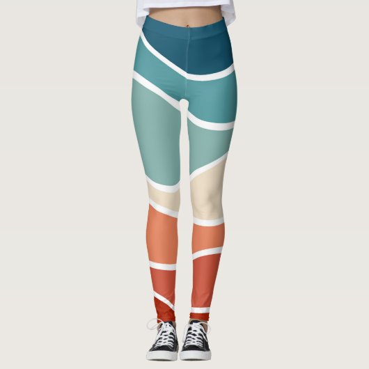 Farbenfrohe Wellen im Retrostil Leggings (Vorderseite)