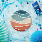 Farbenfrohe Wellen im Retrostil Pappteller (Party)