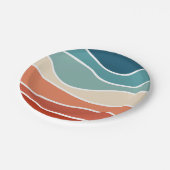 Farbenfrohe Wellen im Retrostil Pappteller (Schrägansicht)